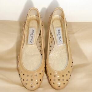 Jimmy Choo Nude Patent Leather Star Stud Ballet Flats Size 37 Made in Italy